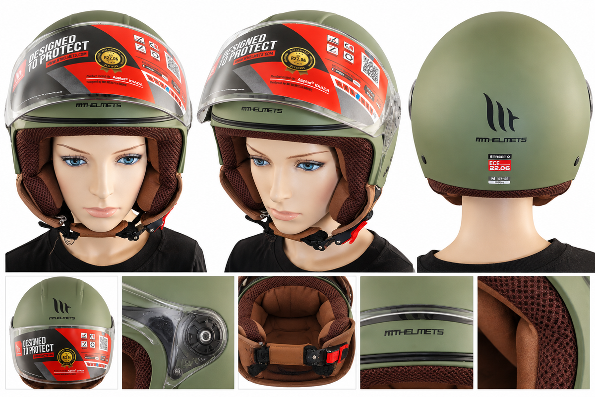 MT Helmets Street S Jethelm Mattgrün – Größe M 57–58 cm