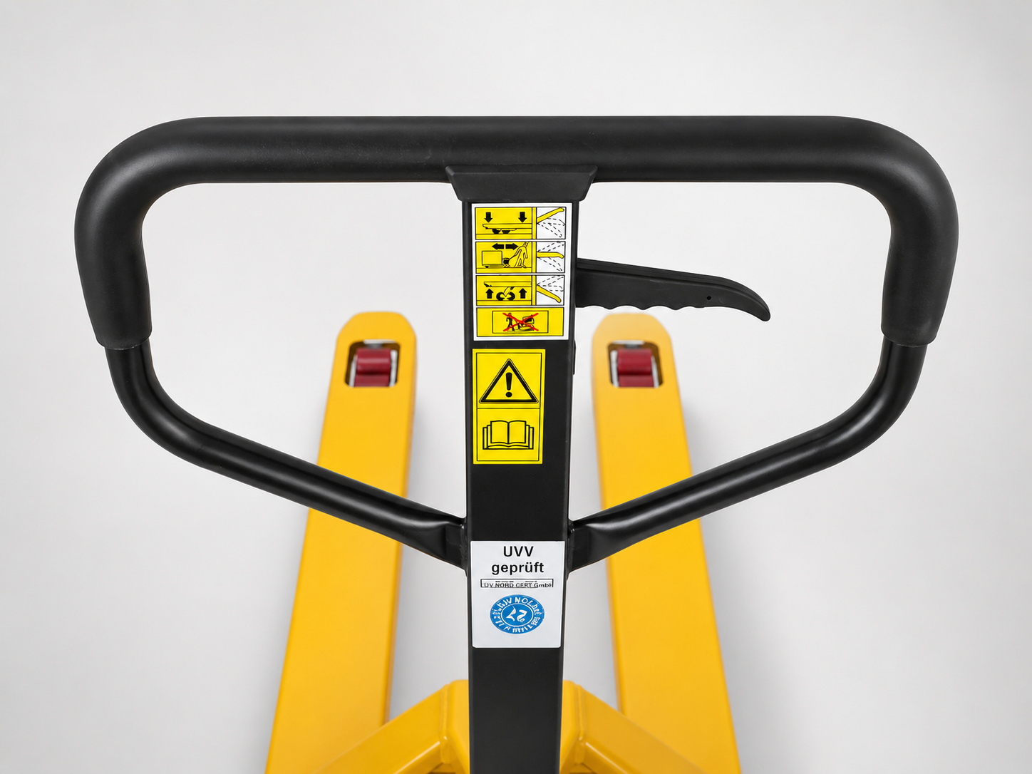 Manueller Hubwagen 2,5 t mit Gummi-Lenkrollen und Tandem-Gabelrollen